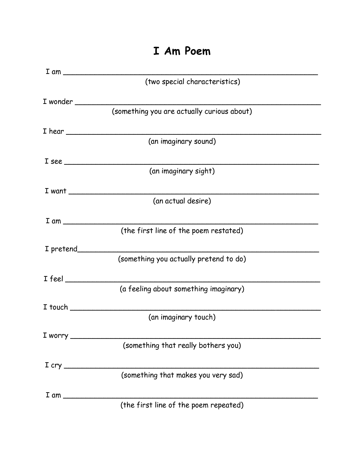 I am Poems Intended For I Am Poem Worksheet