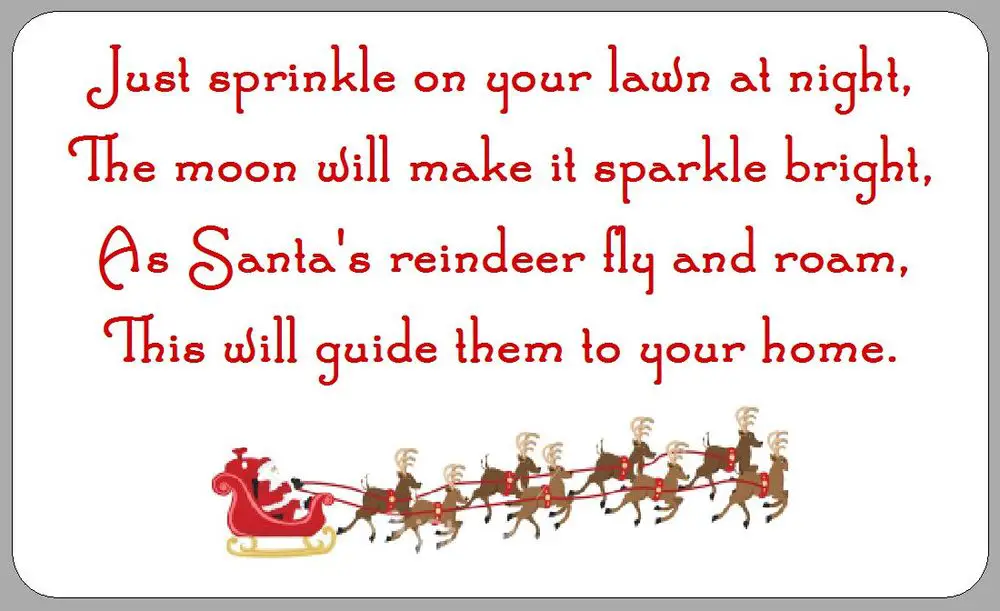 Terminal One Youth Centre - 'Sprinkle on the lawn at night The moon will  make it sparkle bright Santa's reindeer fly and roam This will guide them  to your home.' Reindeer Dust