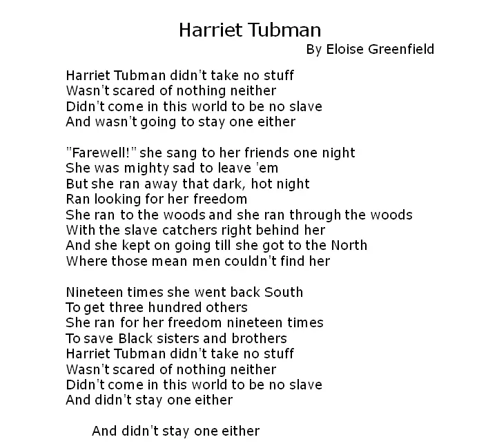 Harriet Tubman Poem By Eloise Greenfield