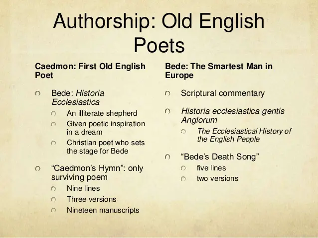Слова английские на old. English poems. Poems of English poets. Caedmon.