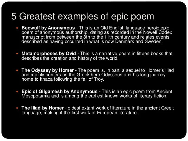 List Of Epic Poems