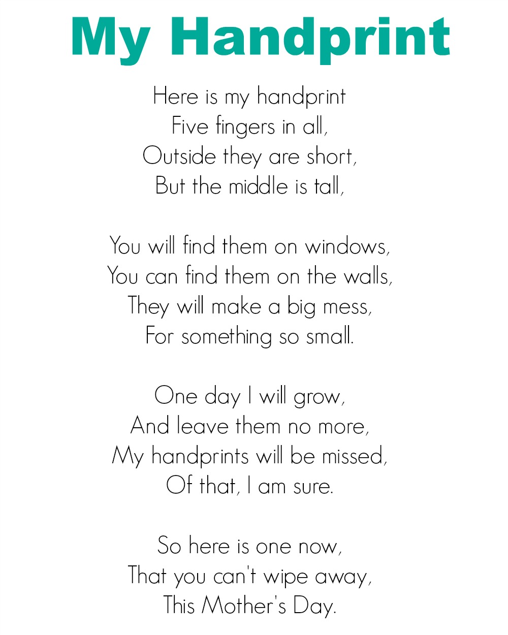 Printable Handprint Poem Template Web This Free Printable Mother s Day Poem Template Is Printed