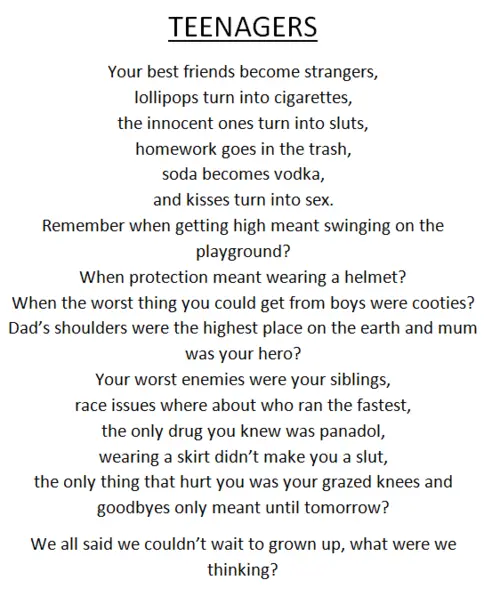 poems about becoming a teenager