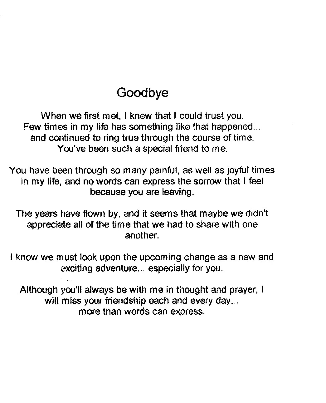 Poems to say goodbye to a friend